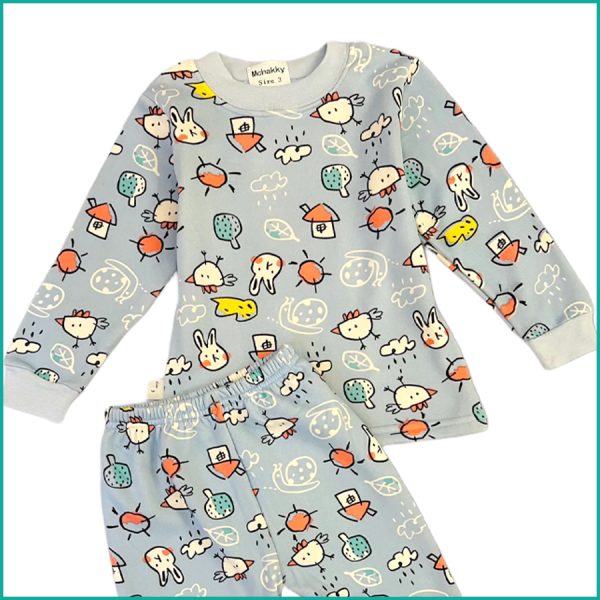 Cute Designs Kids Winter Pajama Set - Grey - Image 2