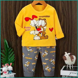 Garfield Love Boys Full Sleeves Cotton Pajama Set - Yellow