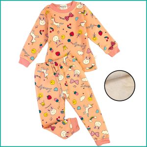 Lovely Design Girls Winter Pajama Set - Orange