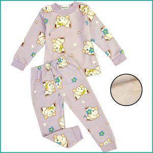 Cute Kitty Girls Winter Pajama Set - Purple