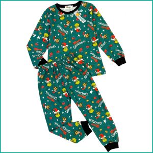 Merry Grinchmas Kids Full Sleeves Pajama Set - Green