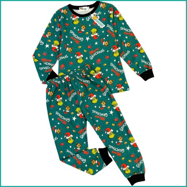 Merry Grinchmas Kids Full Sleeves Pajama Set - Green