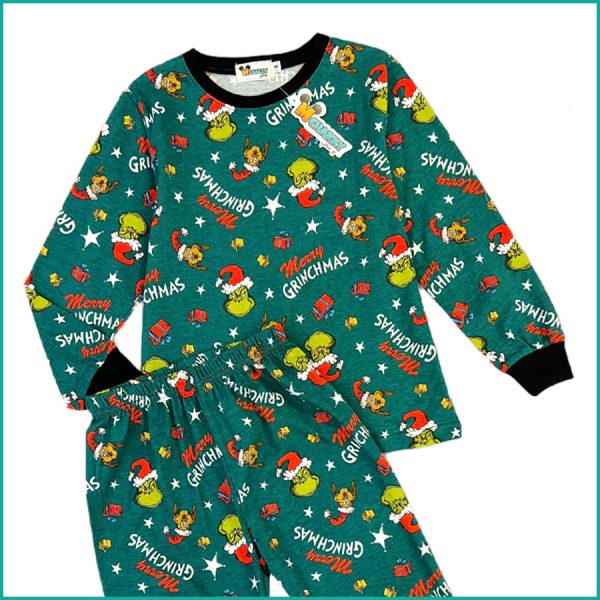 Merry Grinchmas Kids Full Sleeves Pajama Set - Green - Image 2