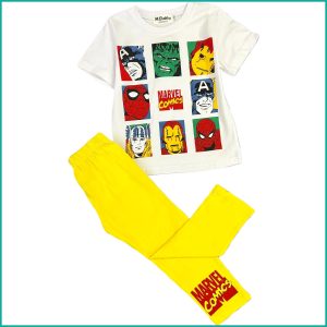Marvel Comic Boys Cotton Pajama Set - White Yellow