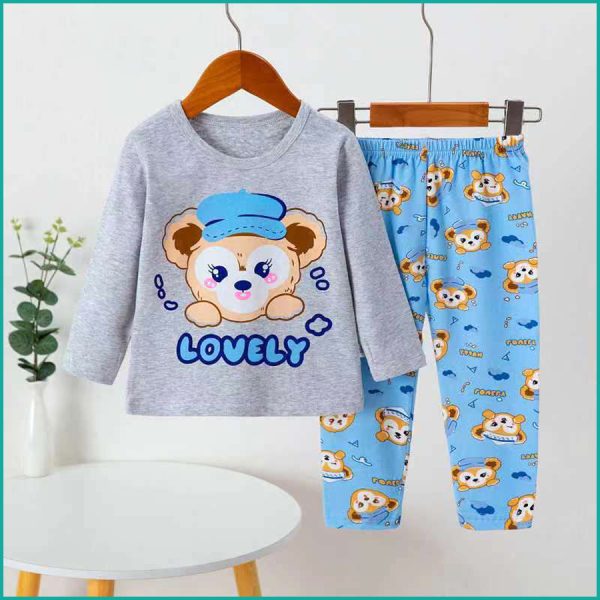 Lovely Boys Full Sleeves Cotton Pajama Set - Grey Blue