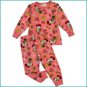 Happy Minnie Girls Full Sleeves Cotton Pajama Set - Hot Pink