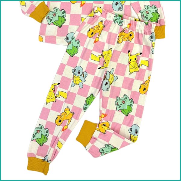 Pikachu Girls Full Sleeves Pajama Set -  Pink - Image 3