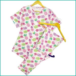 Colorful Pineapple Ladies Pajama Set - White