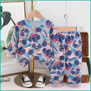 Go Truck Boys Full Sleeves Cotton Pajama Set - Grey