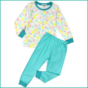 Flamingo Girls Full Sleeves Cotton Pajama Set - White Blue