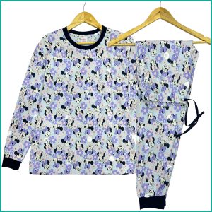 Minnie Mouse Ladies Full Sleeves Cotton Pajama Set - Light Blue Purple