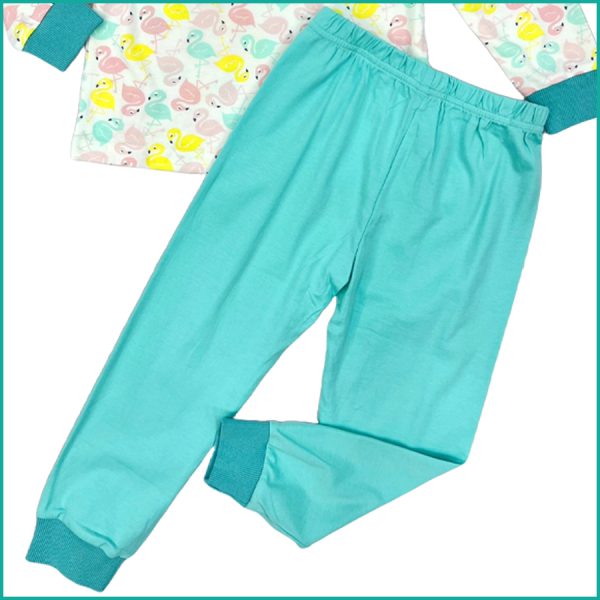Flamingo Girls Full Sleeves Cotton Pajama Set - White Blue - Image 3