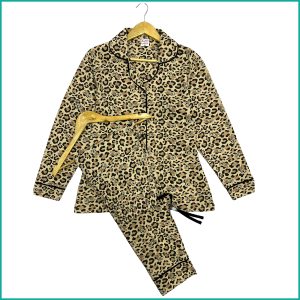 Minnie Mouse Ladies Full Sleeves Cotton Pajama Set - Brown
