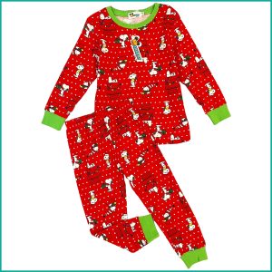 Snoopy Girls Full Sleeves Cotton Pajama Set - Red Green