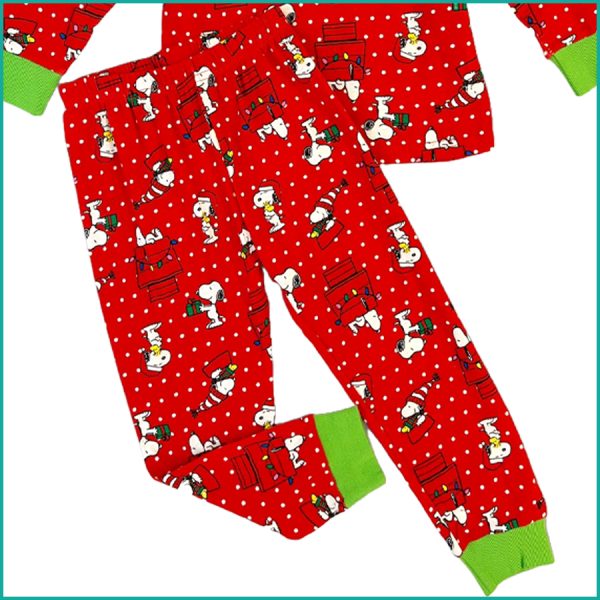 Snoopy Girls Full Sleeves Cotton Pajama Set - Red Green - Image 3