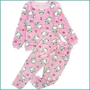 Strawberry Sheep Girls Winter Pajama Set - Pink