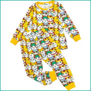 Cute Kitty Girls Cotton Pajama Set - Multicolor