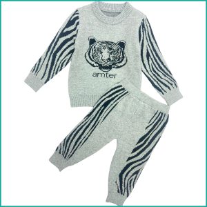 Tiger Print Winter Infant Kids Pajama Set - Grey
