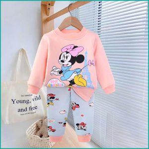Happy Minnie Kids Winter Pajama Set - Pink Grey