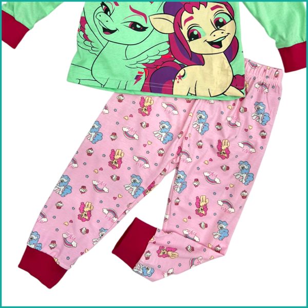 Bestie Girls Cotton Pajama Set - Green Pink - Image 3