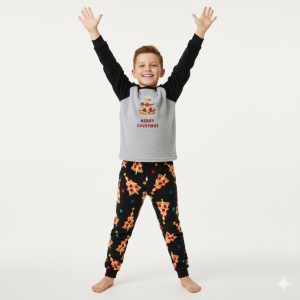 Merry Christmas Boys Winter Pajama Set - Grey Black