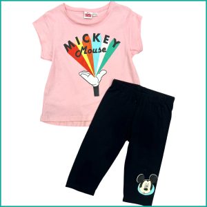 Mickey Mouse Girls Cotton Leggings Set - Pink Black