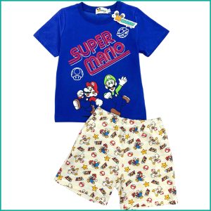 Super Mario Boys Cotton Shorts Set - Blue Cream