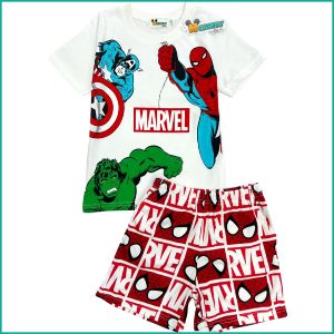 Marvel Boys Cotton Shorts Set - White Red