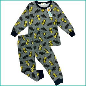 Batman Logo Boys Cotton Full Sleeves Pajama Set - Black