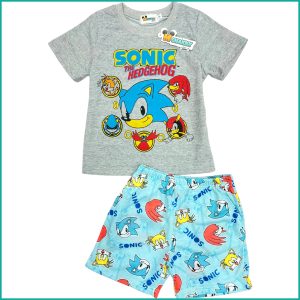 Sonic Boys Cotton Shorts Set - Grey Sky Blue