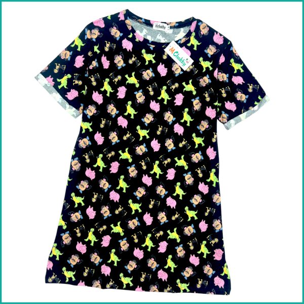 Mini Dino Ladies Cotton Dress - Black