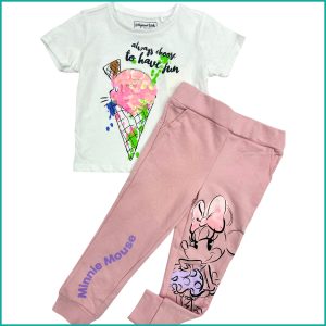 Minnie Ice Cream Girls Set T-Shirt with Trouser - White Cream