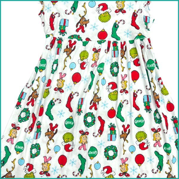 Christmas Grinch Ladies Cotton Dress - White - Image 2