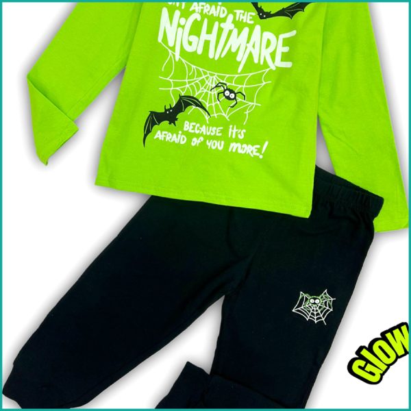 Nightmare Boys Cotton Pajama Set Glow in Dark - Green - Image 3
