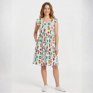 Christmas Grinch Ladies Cotton Dress - White