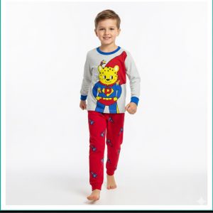 Panda Hero Full Sleeves Cotton Pajama set - Blue red