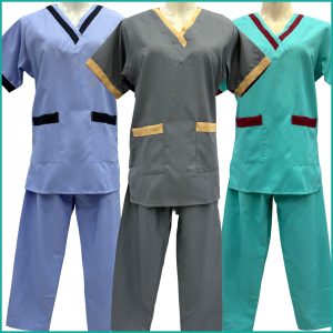 Maids قصير kreb Half Sleeve Uniform يونيفورم كريب - Blue Gray Green