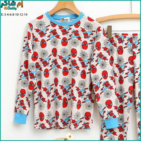 Spiderman Mask Boys Cotton Full Sleeves Pajama Set - Grey - Image 2