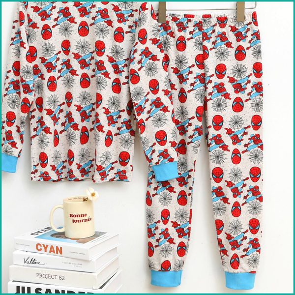Spiderman Mask Boys Cotton Full Sleeves Pajama Set - Grey - Image 3