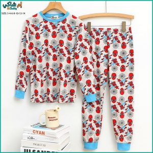 Spiderman Mask Boys Cotton Full Sleeves Pajama Set - Grey