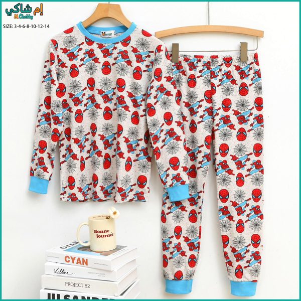 Spiderman Mask Boys Cotton Full Sleeves Pajama Set - Grey