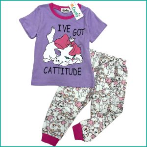 Cattitude Girls Half Sleeves Pajama Set -  Purple