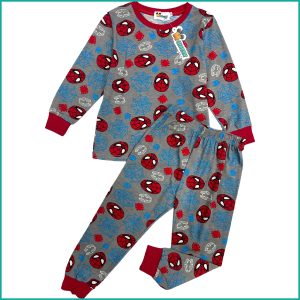 Spiderman Mask Boys Cotton Full Sleeves Pajama Set - Grey