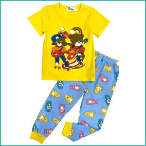 Teddy Boys Cotton Pajama Set - Yellow Blue