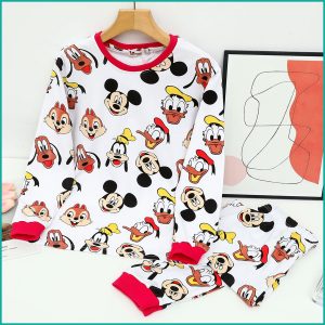 Mickey House Ladies Full Sleeves Pajama Set - White