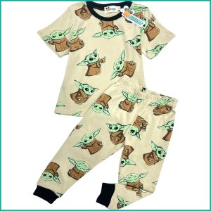 Baby Yoda Boys Half Sleeves Pajama Set - Cream