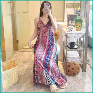 Linear Design Ladies Cotton Halfer - Pink Blue