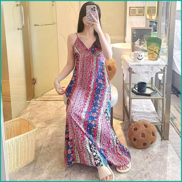 Linear Design Ladies Cotton Halfer - Pink Blue