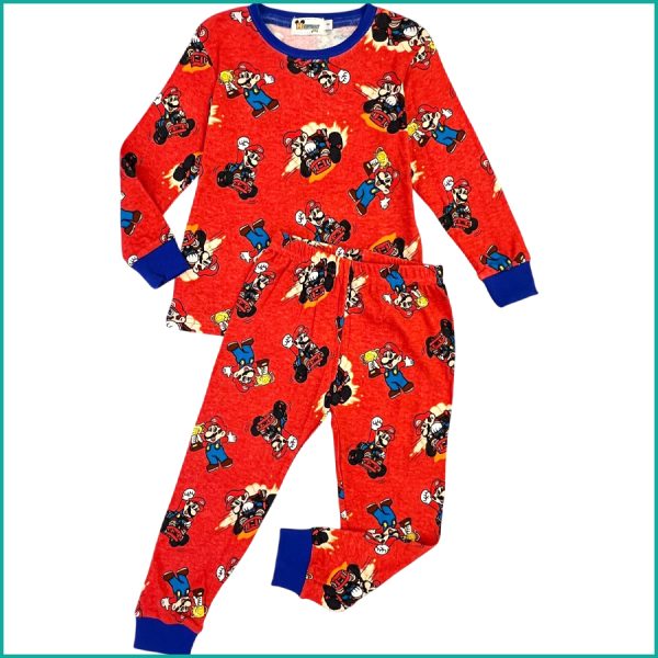 Mario Cup Boys Cotton Full Sleeves Pajama Set - Red