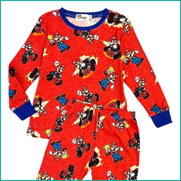 Mario Cup Boys Cotton Full Sleeves Pajama Set - Red - Image 2